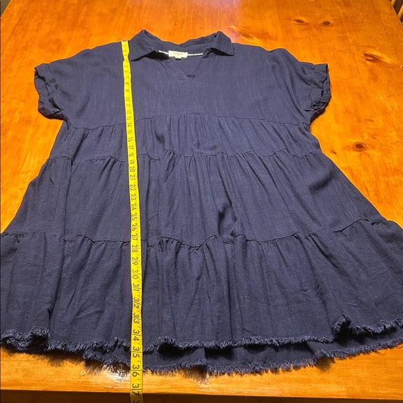 Umgee Full Size Raw Hem Folded Sleeve Tiered Linen Blend Flowy Babydoll Dress - Picture 6 of 11